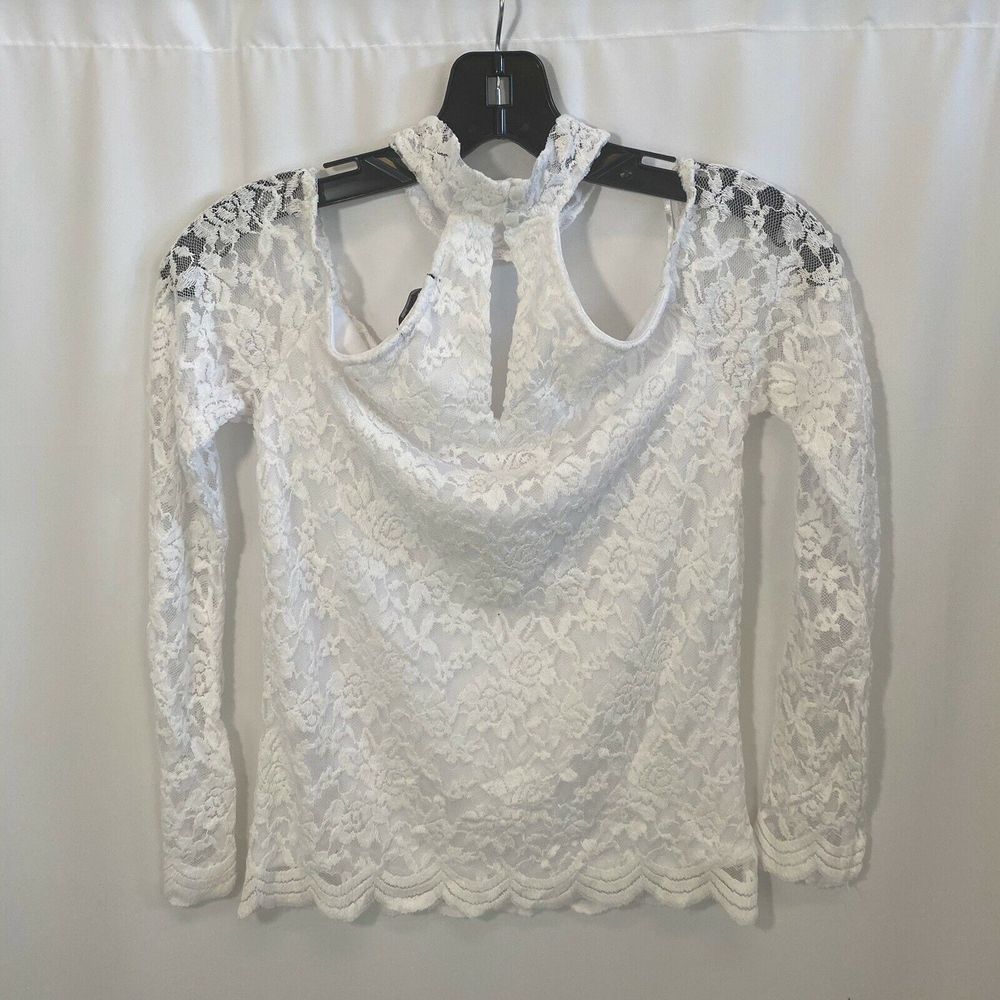 Ambiance White Lace Choker Long Sleeve Top - Picture 7 of 8
